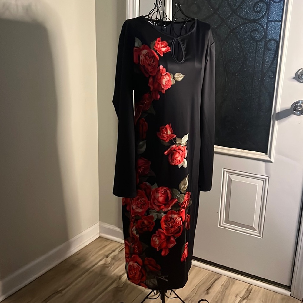 SHEIN Black and Red Rose Dress